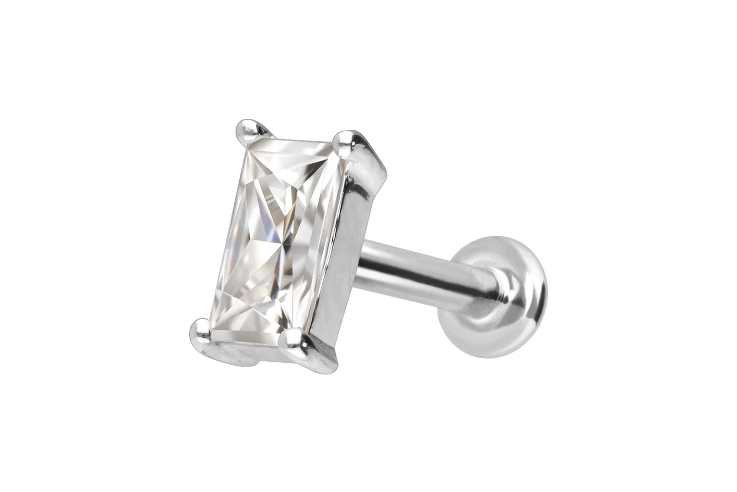 14 Karat Gold Labret Piercing mit Push Fit MOISSANIT-RECHTECK